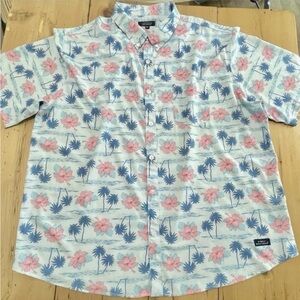 SIMPLY SOUTHERN Coastal Button Down Hawaiian Shirt ~ XXL Palm Trees Blue Pink